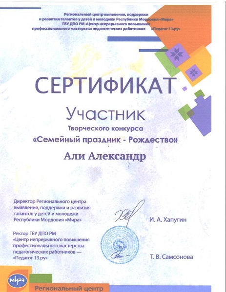 Али Александр - Творческий конкурс &quot;Семейный праздник - Рождество&quot;.